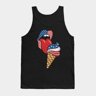 Patriotic American Flag Lips and Summer Stars & Stripes Ice Cream Tank Top